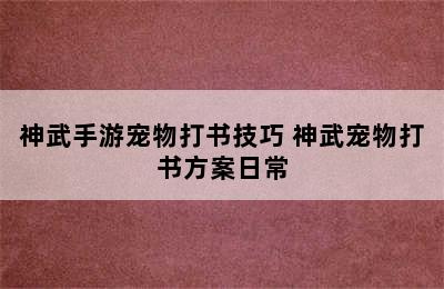 神武手游宠物打书技巧 神武宠物打书方案日常